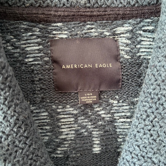 American Eagle Men’s Chunky Knit Shawl Collar Grandpa Cardigan Teal Blue Large - Picture 6 of 9